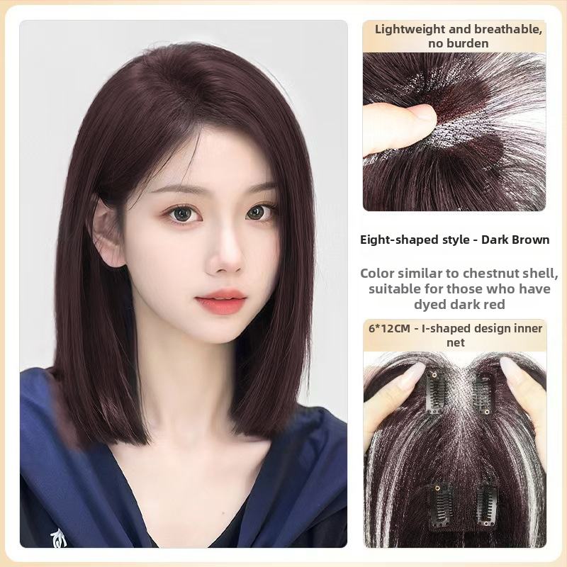 Perukas su centrinio kirpčiuko dalijimo, pūkotas natūralus vaizdas, plaukai iš aukštos temperatūros vielos, I formos tinklo kirpčiukų blokas, mechanizmas