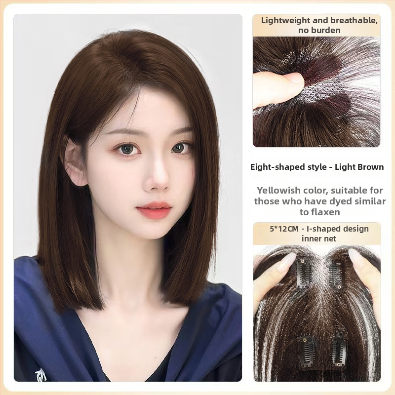 Perukas su centrinio kirpčiuko dalijimo, pūkotas natūralus vaizdas, plaukai iš aukštos temperatūros vielos, I formos tinklo kirpčiukų blokas, mechanizmas