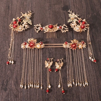 Hanfu vjenčani dodatak za kosu s resicama, od legure, retro stil, elektroplatiranje