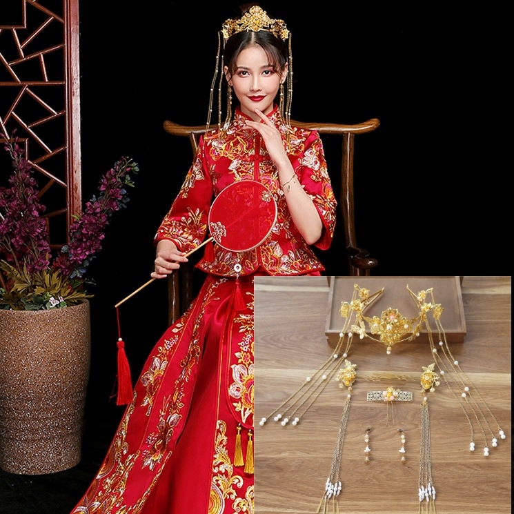 Hanfu vjenčani dodatak za kosu s resicama, od legure, retro stil, elektroplatiranje