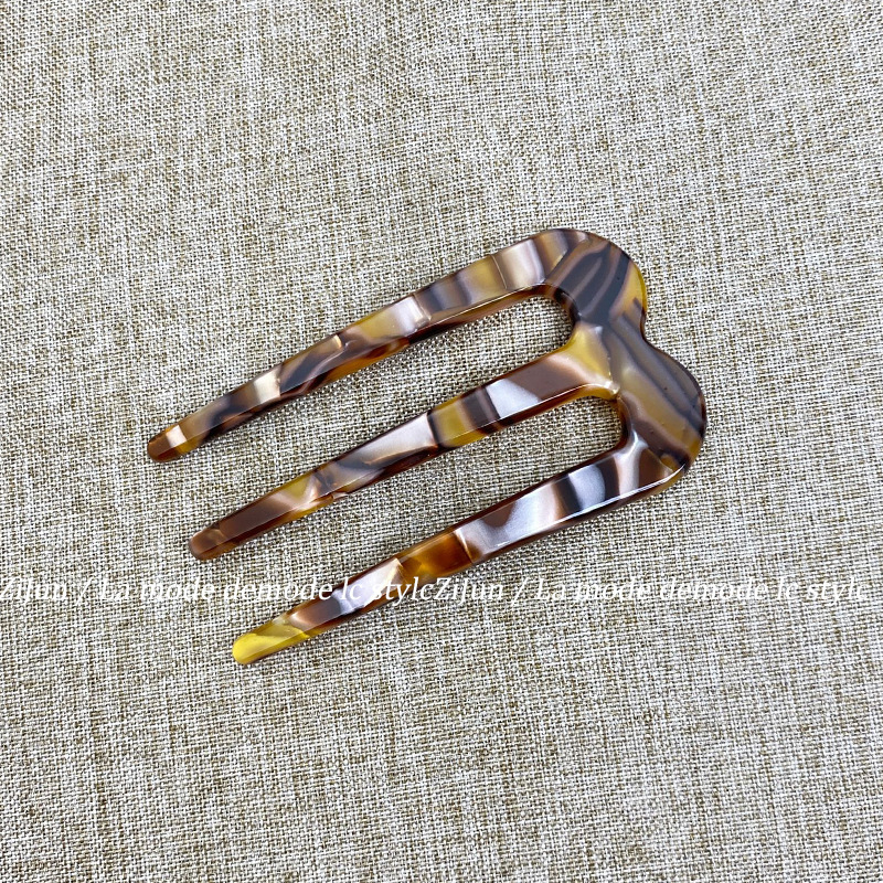 Щипка за коса с три зъба, U-образна форма, материал: оцетна киселина, обработка: изпичане на боя