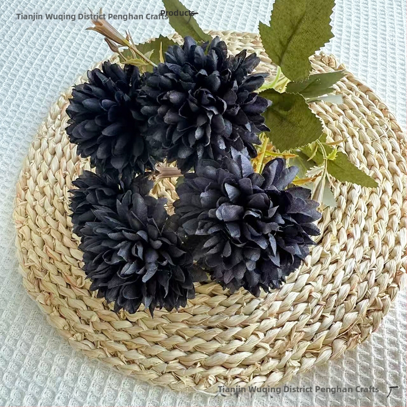 Penghan dirbtinis 6 galvų krizantemų puokštė su vienu kotu, mažas puokštė; medžiagos: plastikas, šilko gėlės, poliesterio audinys; vestuvėms, namų dekorui, nuotraukų rekvizitams