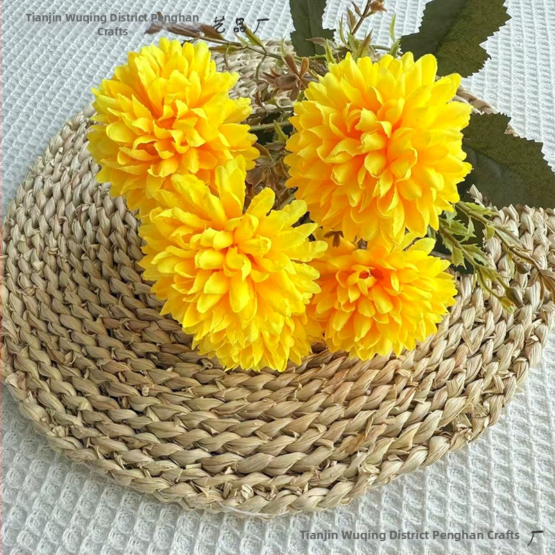 Penghan dirbtinis 6 galvų krizantemų puokštė su vienu kotu, mažas puokštė; medžiagos: plastikas, šilko gėlės, poliesterio audinys; vestuvėms, namų dekorui, nuotraukų rekvizitams