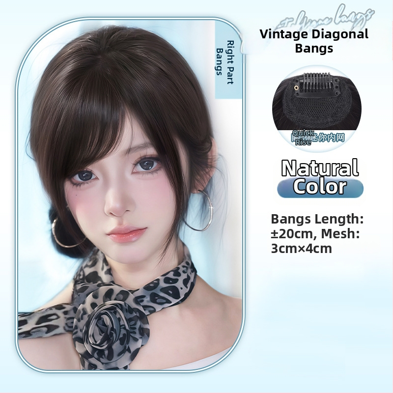 Parukė iš tikrų plaukų su įstrižomis kirpčiukais ir šoninėmis sruogomis moterims