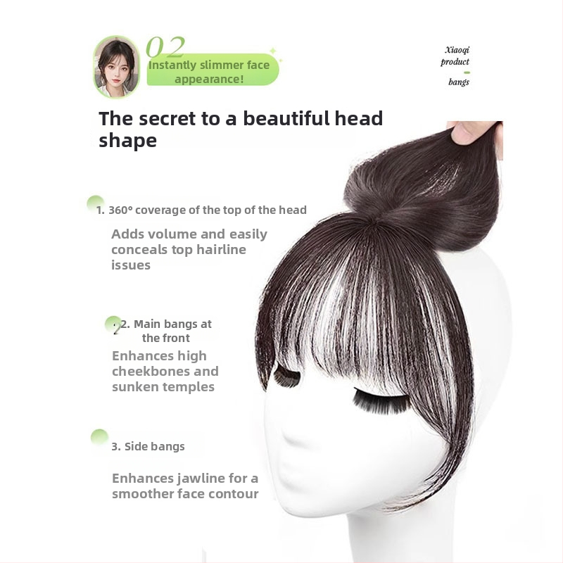 Perukas su oro kirpčiukais viršugalvyje | natūralus tūrisas ir veido kontūravimas veido | Modelis: T-net air bangs; Plaukų medžiaga: aukštos temperatūros pluoštas; Kirpčių tipas: tiesus arba įstrižas; Nerekomenduojama dažyti karštomis priemonėmis