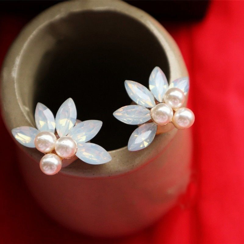 Clip de păr Hanfu inspirat cu flori și perle, în formă U, aliaj, făcut manual, cristal