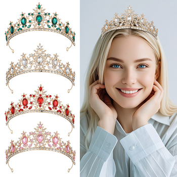 Tiara de păr din aliaj zinc, formă de floare, cristale Rhinestone glass, stil vintage, finisaj electroplatat