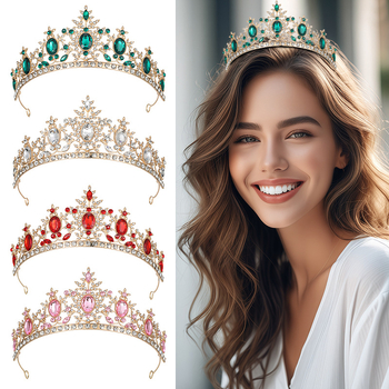 Tiara de păr din aliaj zinc, formă de floare, cristale Rhinestone glass, stil vintage, finisaj electroplatat