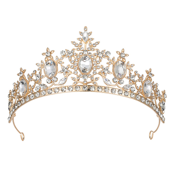 Tiara de păr din aliaj zinc, formă de floare, cristale Rhinestone glass, stil vintage, finisaj electroplatat