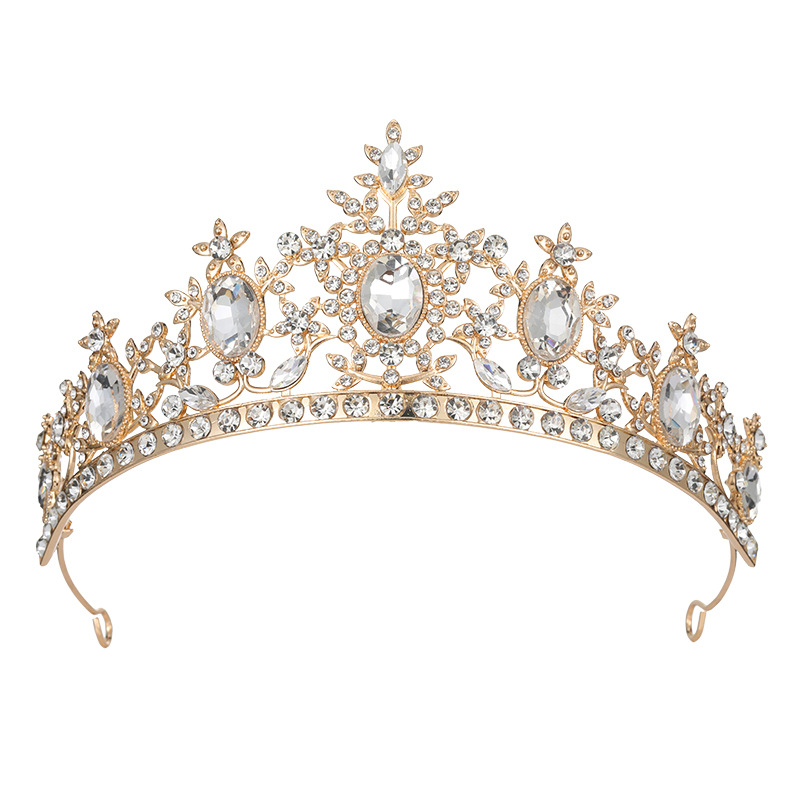 Tiara de păr din aliaj zinc, formă de floare, cristale Rhinestone glass, stil vintage, finisaj electroplatat