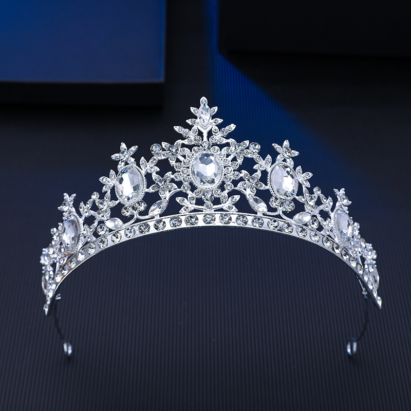 Tiara de păr din aliaj zinc, formă de floare, cristale Rhinestone glass, stil vintage, finisaj electroplatat