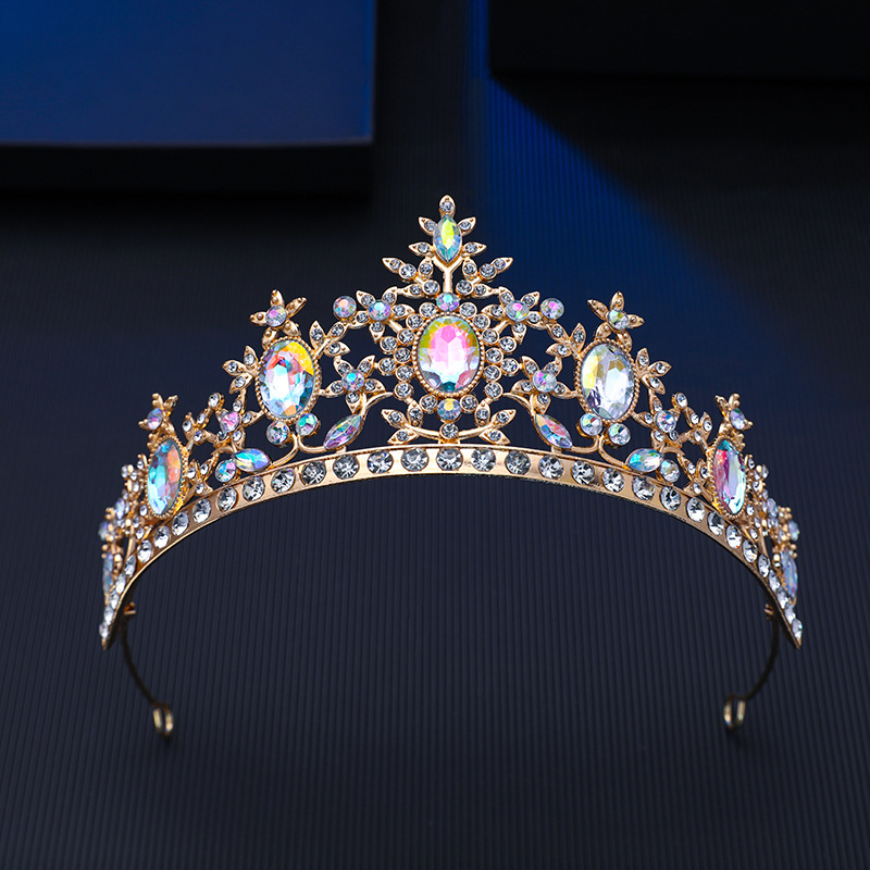Tiara de păr din aliaj zinc, formă de floare, cristale Rhinestone glass, stil vintage, finisaj electroplatat