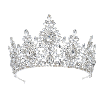 Barokna tiara za mladenku, legura, bijeli kristali, čistoća 14k, ženski stil