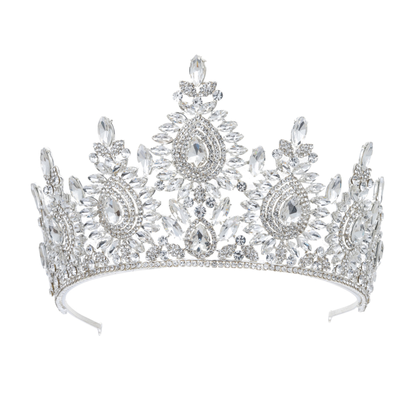Barokna tiara za mladenku, legura, bijeli kristali, čistoća 14k, ženski stil