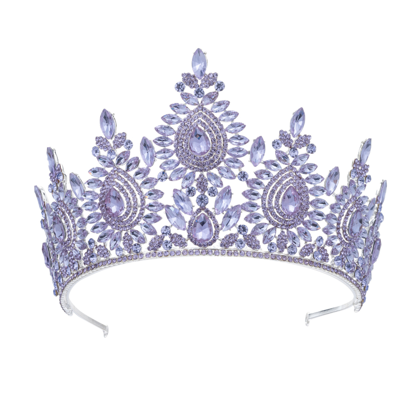 Barokna tiara za mladenku, legura, bijeli kristali, čistoća 14k, ženski stil