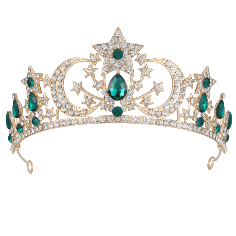 Accesoriu pentru păr în formă de coroană pentru femei, aliaj 18K placat electroplată, cristal, stil simplu
