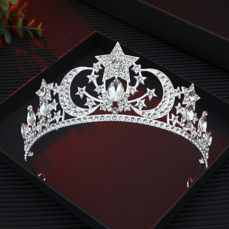 Accesoriu pentru păr în formă de coroană pentru femei, aliaj 18K placat electroplată, cristal, stil simplu