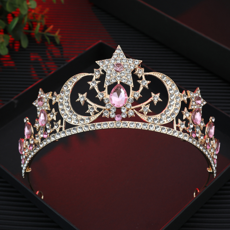 Accesoriu pentru păr în formă de coroană pentru femei, aliaj 18K placat electroplată, cristal, stil simplu