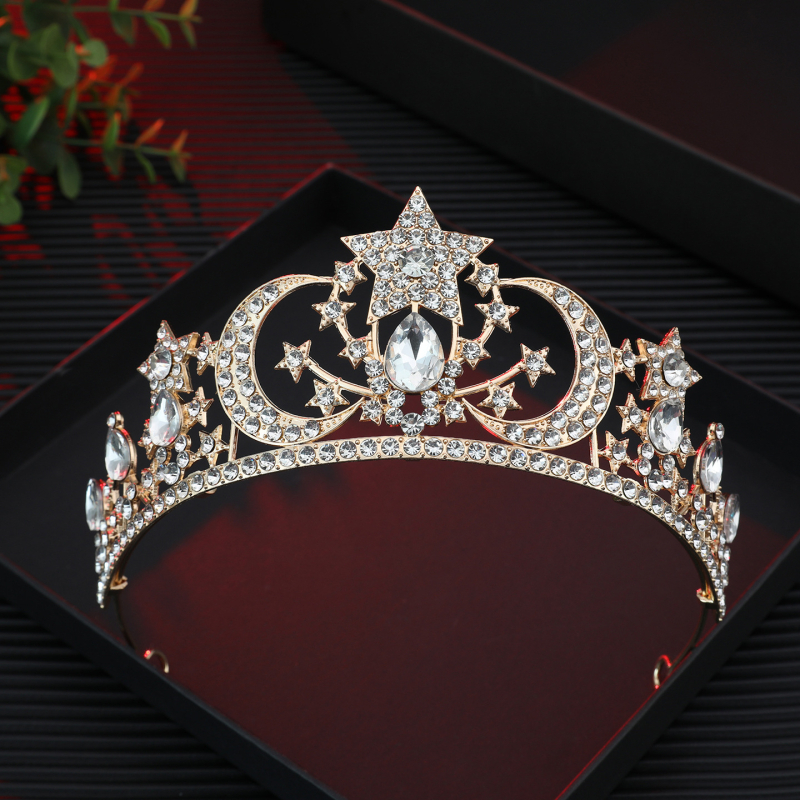 Accesoriu pentru păr în formă de coroană pentru femei, aliaj 18K placat electroplată, cristal, stil simplu