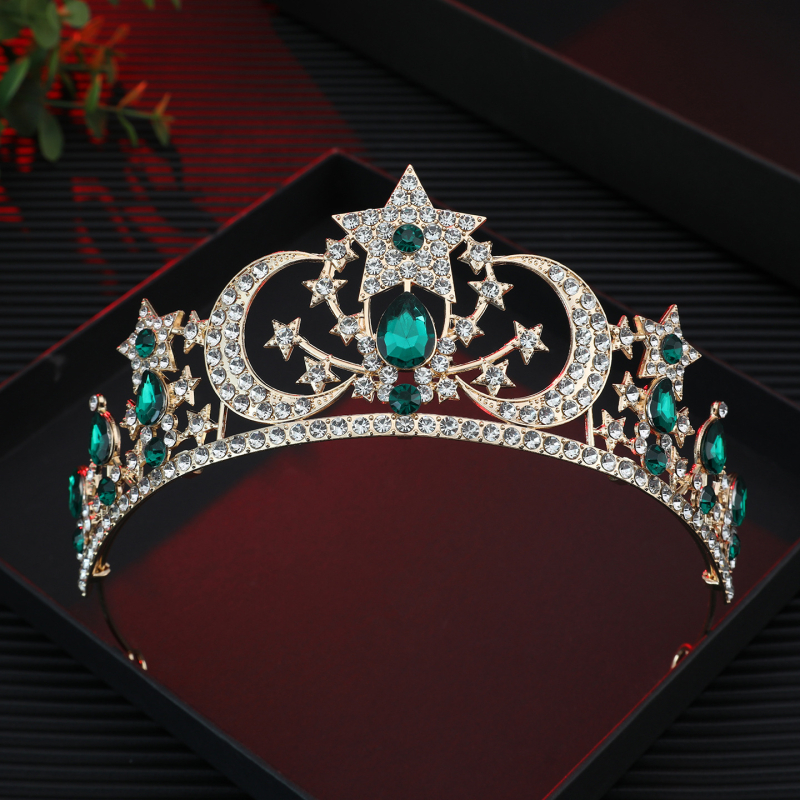 Accesoriu pentru păr în formă de coroană pentru femei, aliaj 18K placat electroplată, cristal, stil simplu