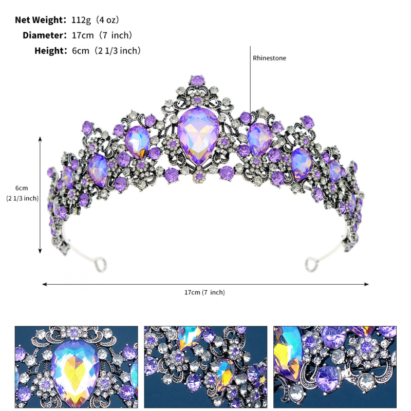 Dijamantna vjenčana diadem u europskom baroknom stilu s rhinestones, ukras za glavu, ženski stil, diamant završnica