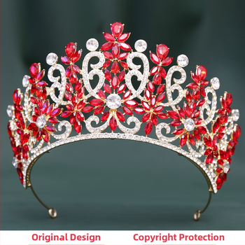 Tiara de mireasă barocă, coroană cu cristale, finisaj diamantat