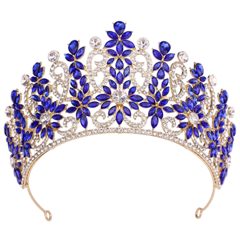 Tiara de mireasă barocă, coroană cu cristale, finisaj diamantat