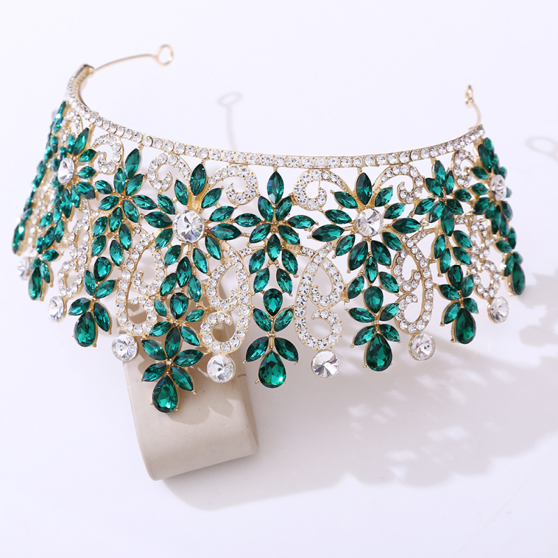 Tiara de mireasă barocă, coroană cu cristale, finisaj diamantat