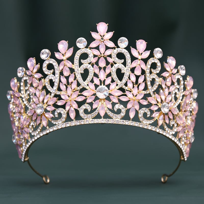 Tiara de mireasă barocă, coroană cu cristale, finisaj diamantat