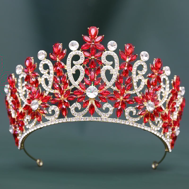 Tiara de mireasă barocă, coroană cu cristale, finisaj diamantat