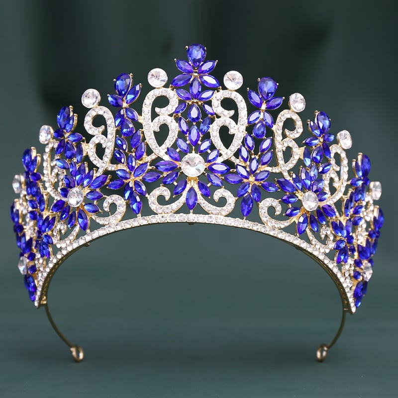 Tiara de mireasă barocă, coroană cu cristale, finisaj diamantat