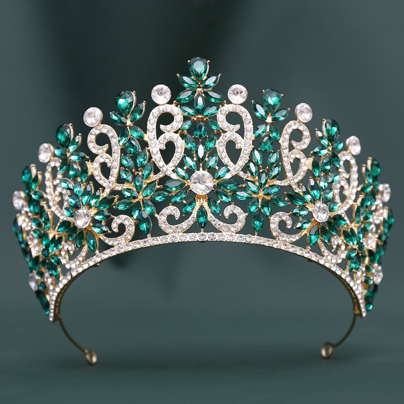 Tiara de mireasă barocă, coroană cu cristale, finisaj diamantat