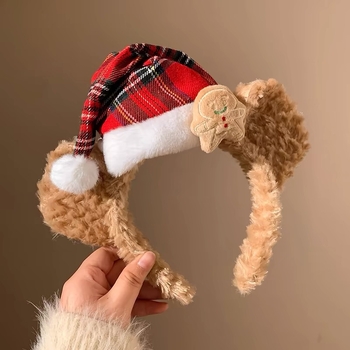 Bandă pentru cap din pluș Duffy Bear, model carouri, lucrată manual, materiale mixte, Shi Wanli, origine Yiwu, design original