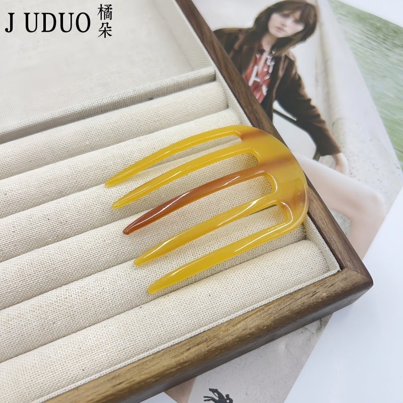 Ženski dodatak za kosu, prirodni stil, acetatni materijal, gravirani završetak, prilagodljiv, brend Juduo Orange Blossom