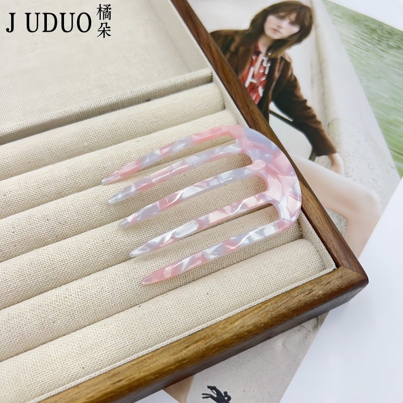 Ženski dodatak za kosu, prirodni stil, acetatni materijal, gravirani završetak, prilagodljiv, brend Juduo Orange Blossom