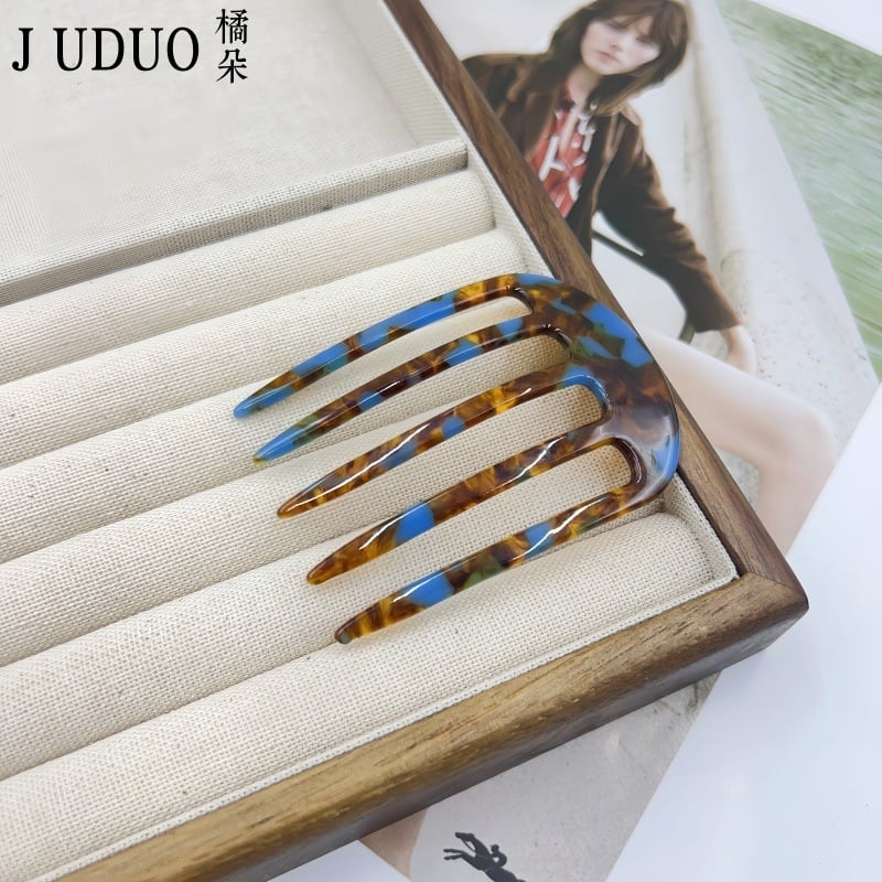 Ženski dodatak za kosu, prirodni stil, acetatni materijal, gravirani završetak, prilagodljiv, brend Juduo Orange Blossom