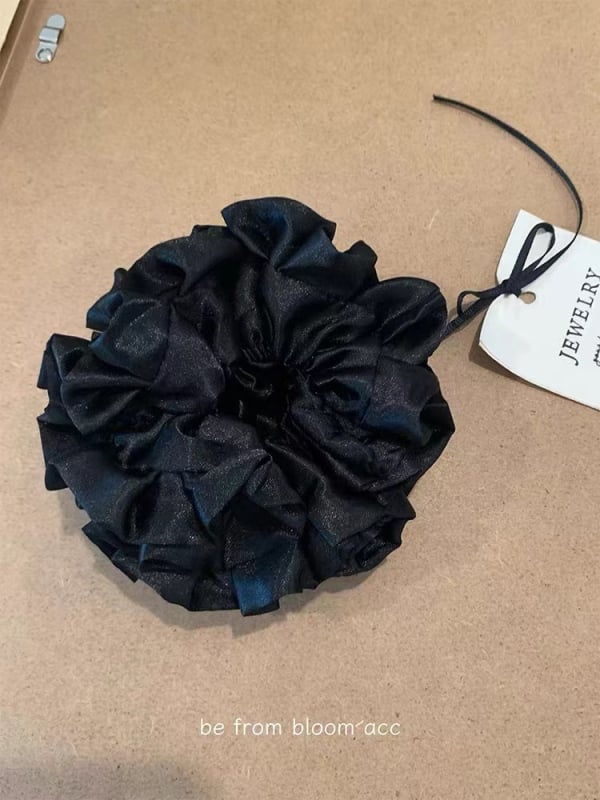 Elastic pentru păr cu minge de flori – satin plisat, stil coreean, elastic, plastic