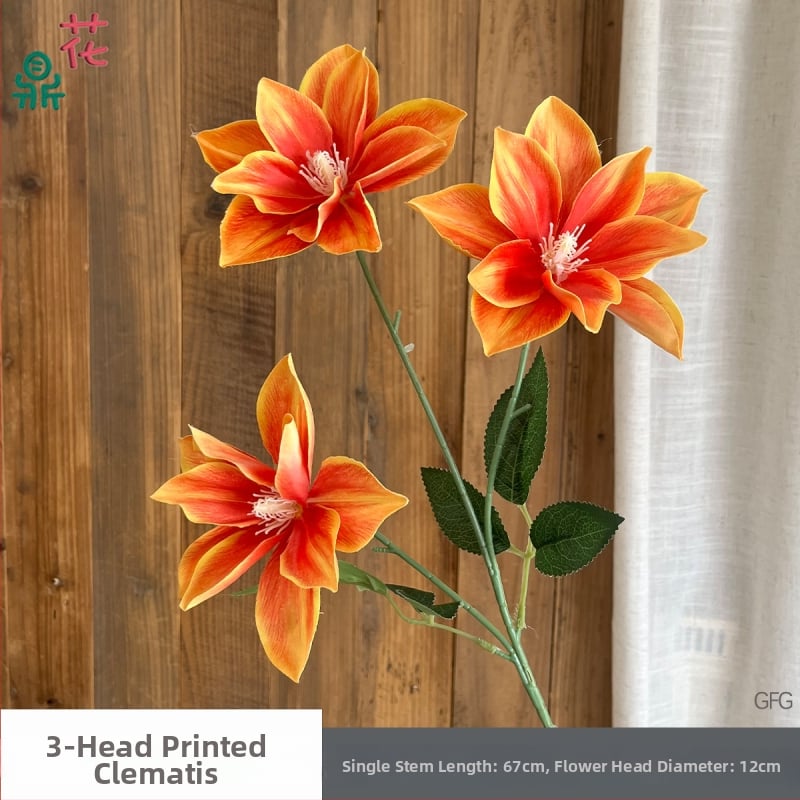 Vestuviniai šilko gėlių derinys – 3 galvų Clematis ir lelija, šilko gėlės plaukų šukuosenoms ir nuotraukoms, reljefinės detalės