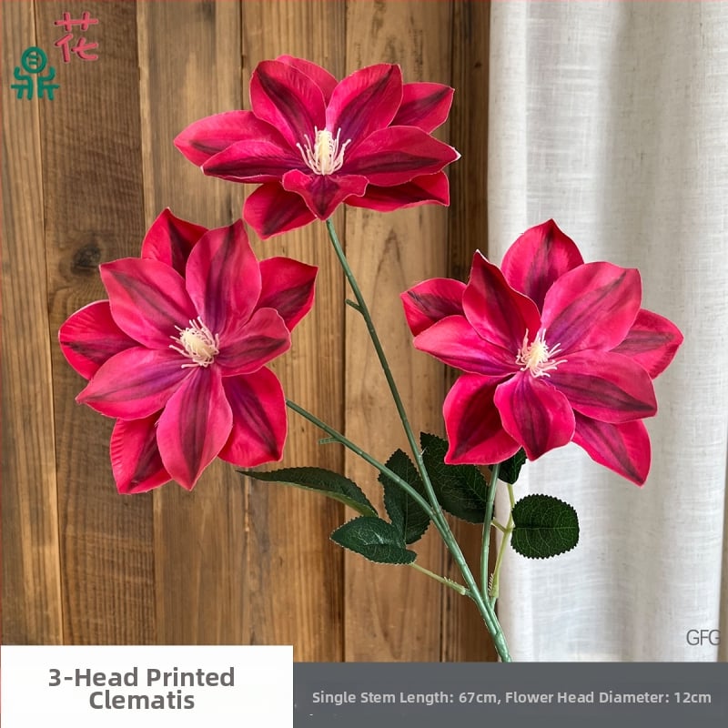 Vestuviniai šilko gėlių derinys – 3 galvų Clematis ir lelija, šilko gėlės plaukų šukuosenoms ir nuotraukoms, reljefinės detalės