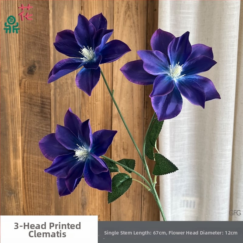 Vestuviniai šilko gėlių derinys – 3 galvų Clematis ir lelija, šilko gėlės plaukų šukuosenoms ir nuotraukoms, reljefinės detalės