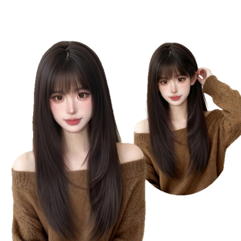 Parukė moterims, modelis B11 ilgai tiesus, aukštos temperatūros pluoštas, mechaninė konstrukcija