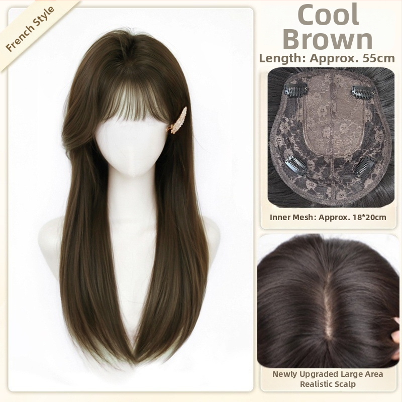 Parukė moterims, modelis B11 ilgai tiesus, aukštos temperatūros pluoštas, mechaninė konstrukcija