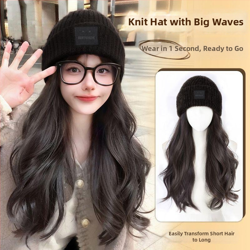Ženska kapa-paruka all-in-one za jesen-zimu, dugi kovrčavi vlas s proteinskim svilenim materijalom, potpuna peruka, nije za bojanje.