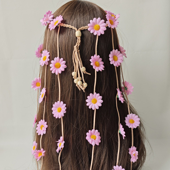 Boho traka za kosu s margaretkama i suncokretima, ručno izrađena, miješani materijali, platneni omotač na koncu, individualno pakirana, Zima 2023