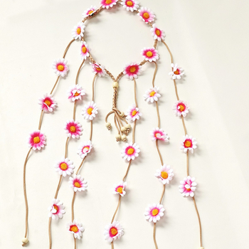 Boho traka za kosu s margaretkama i suncokretima, ručno izrađena, miješani materijali, platneni omotač na koncu, individualno pakirana, Zima 2023