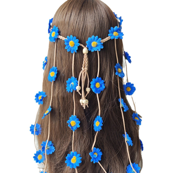 Boho traka za kosu s margaretkama i suncokretima, ručno izrađena, miješani materijali, platneni omotač na koncu, individualno pakirana, Zima 2023