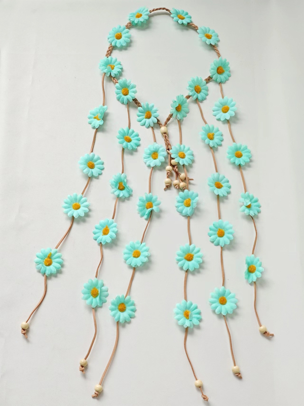 Boho traka za kosu s margaretkama i suncokretima, ručno izrađena, miješani materijali, platneni omotač na koncu, individualno pakirana, Zima 2023