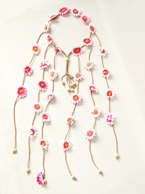 Boho traka za kosu s margaretkama i suncokretima, ručno izrađena, miješani materijali, platneni omotač na koncu, individualno pakirana, Zima 2023