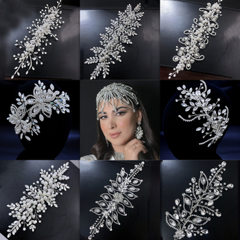 Νυφική διακόσμηση μαλλιών με φύλλα από κρύσταλλα, χειροποίητο στριφτό μετάξι και διακόσμηση πεταλούδας από κράμα | Κορδέλα για τα μαλλιά, Σχήμα φύλλου, Άνοιξη 2025