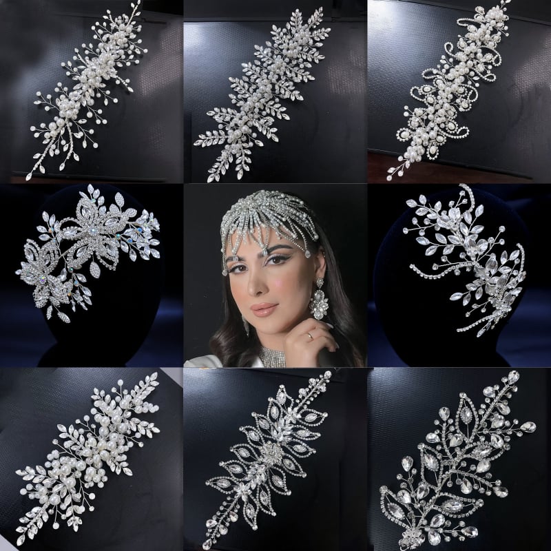 Νυφική διακόσμηση μαλλιών με φύλλα από κρύσταλλα, χειροποίητο στριφτό μετάξι και διακόσμηση πεταλούδας από κράμα | Κορδέλα για τα μαλλιά, Σχήμα φύλλου, Άνοιξη 2025